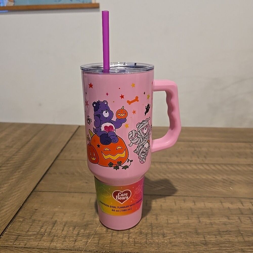 40oz Care Bears Halloween Tumbler Pink Pumpkins Mummy Witch Jack O Lantern